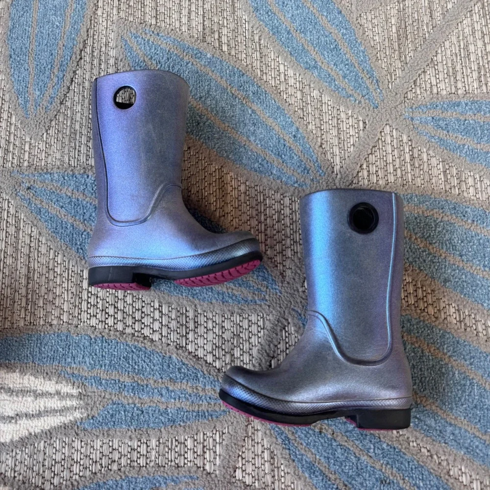 Crocs Blue Iridescent Wellies Rain Boots Childrens C9 Outdoor Waterproof Shoes